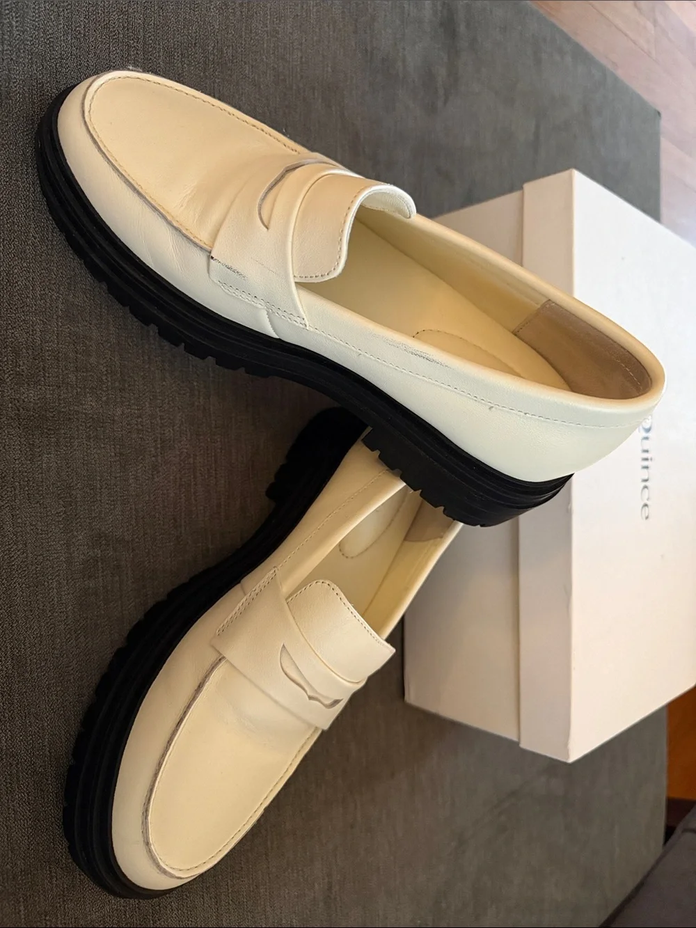 Quince Cream Leather Penny Loafers with Black Lug Sole - Picture 10 of 10